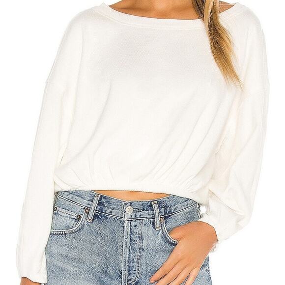 Free People We The Free Cuddle Bubble Blouse Crop Pointelle Raw Edge White M - Picture 1 of 6